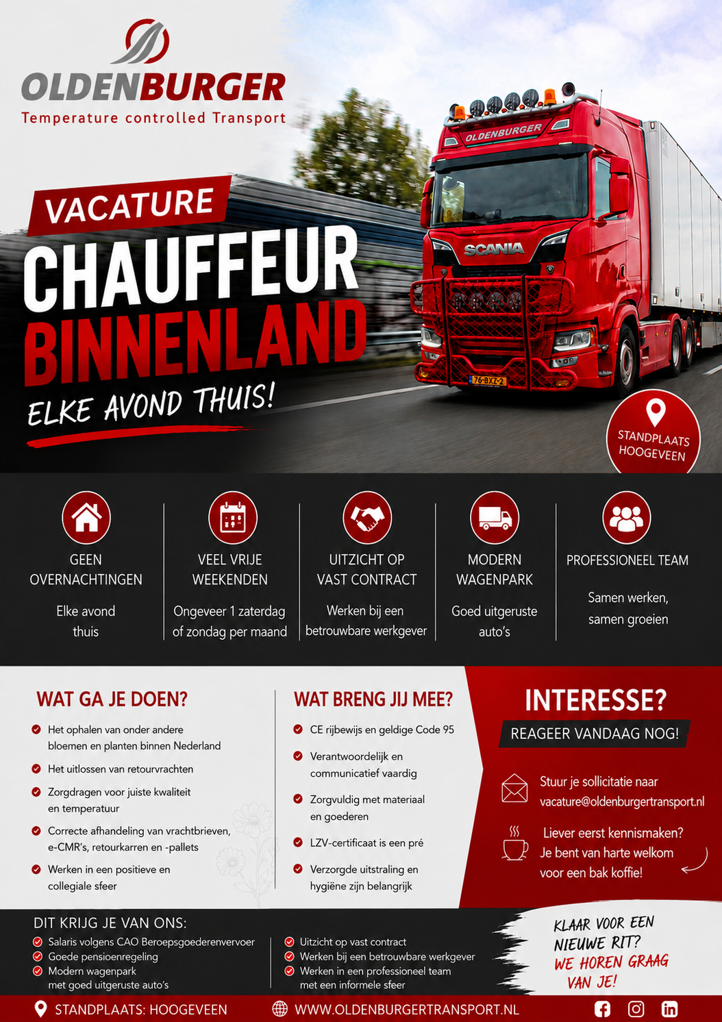 Vacature Chauffeur Binnenland Hoogeveen - Oldenburger